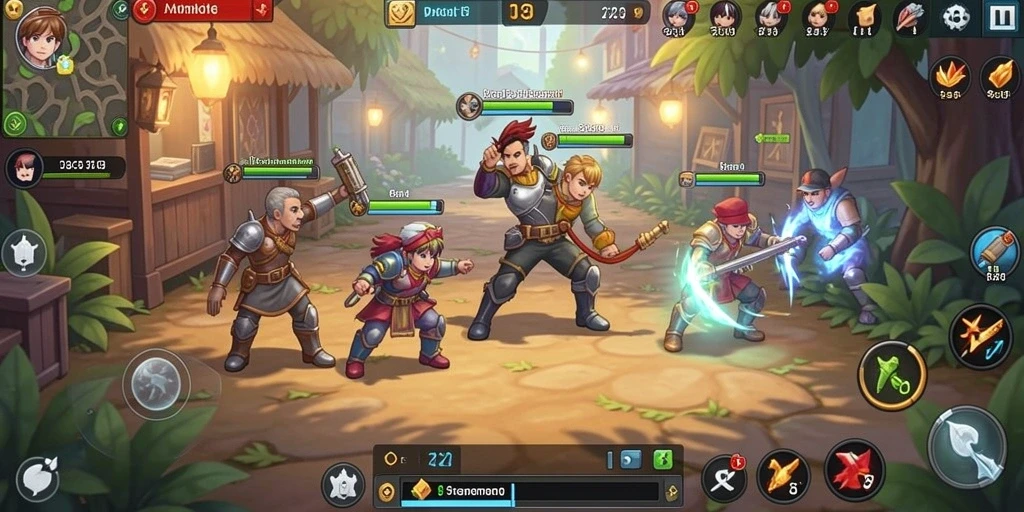 Screenshot menunjukkan karakter utama dalam pertempuran epik.